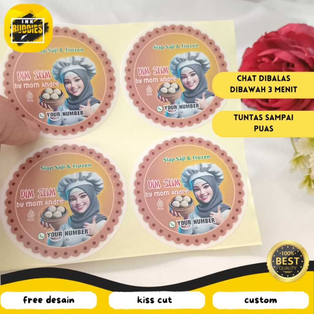 

INB 2-4 Custom Sticker Tema Dimsum Label Stiker Produk Makanan Dim Sum Bulat Chromo