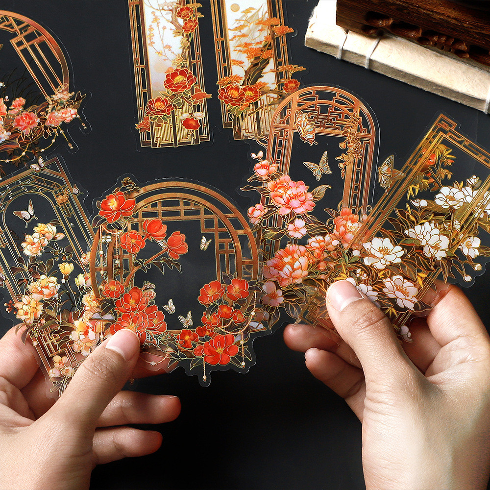 

Large size 10 pcs Chinese style Bronzing Labels Stickers pack Decorative Adhesive Diy Diary Scrapbooking Junk Journal Supplies