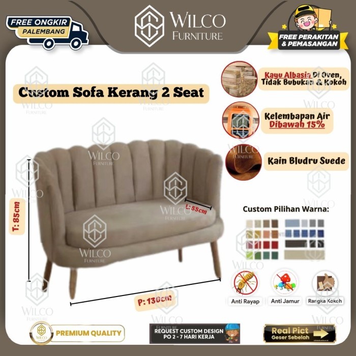 Custom Sofa Kerang 2 Seat Bludru | Sofa Minimalis Kerang Bludru | Sofa Tamu | Sofa Tunggu