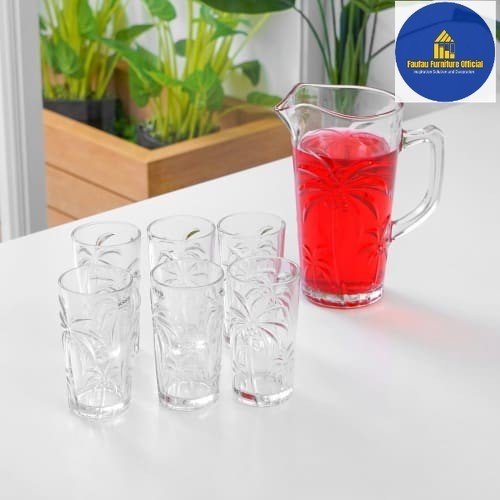 BEST QUALITY Set Teko Kaca 4 Gelas Kaca Bening Cantik Serbaguna Tahan Panas/Dingin