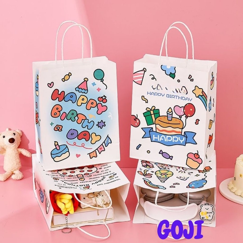 

GOJI Tas Kado Hadiah Happy Birthday Paper Bag GoodieBag Tenteng Lucu Kapasitas Besar Gift Box