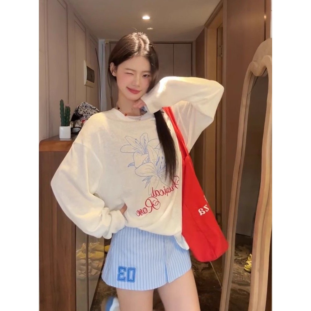 [ COD✅]JelitaCeriaSet dua potong, blus tabir surya putih, kaos lengan panjang, atasan Jepang dan Kor