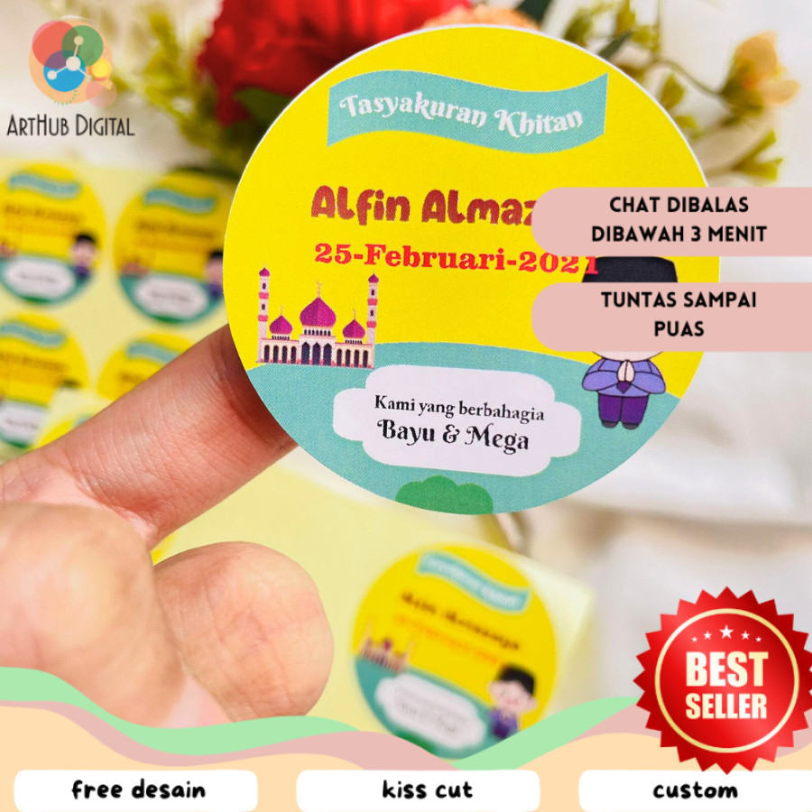 

AHD 2-6 STIKER sunatan free desain bahan chromo sticker bulat tasykuran khitanan