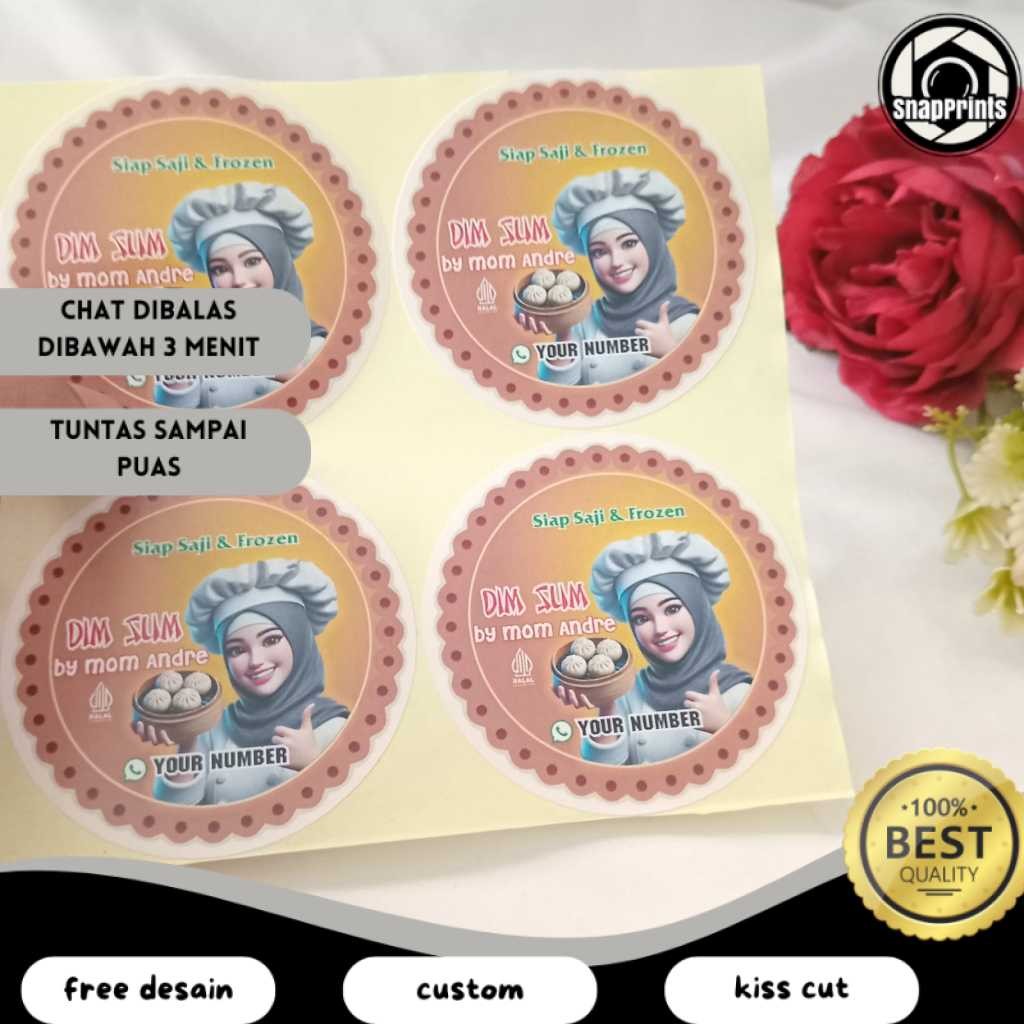 

SP 2-4 Custom Sticker Tema Dimsum Label Stiker Produk Makanan Dim Sum Bulat Chromo