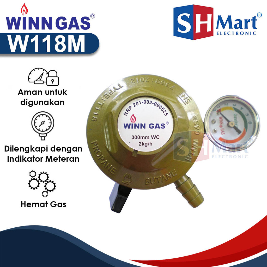 Winn Gas Regulator Kompor Gas Meter Tekanan Rendah W-118M / W118M / W 118M Yellow Garansi Resmi