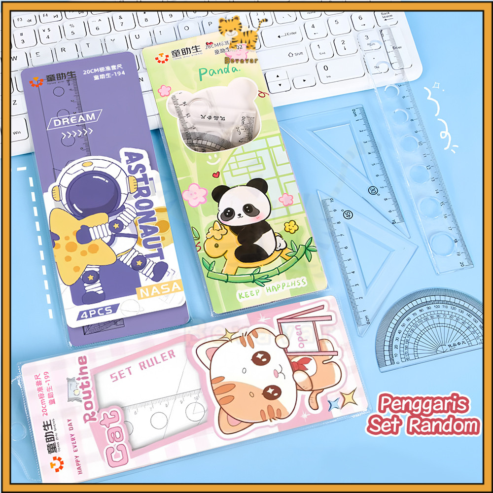 

BEVAVAR Penggaris Lucu 4in1 Set Ruler Busur Derajat Penggaris Segitiga Premium Anak