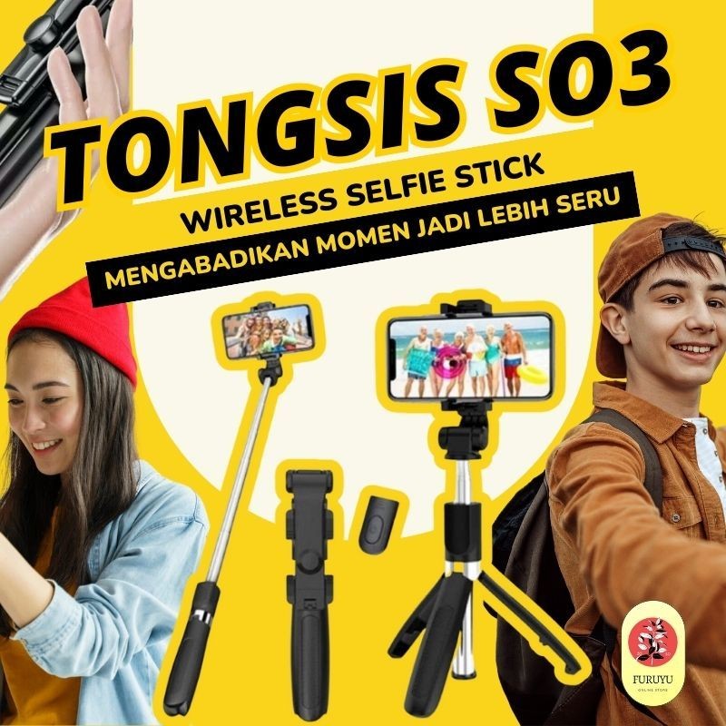 tongkat selfie tongsis tripod tripot hp handphone berdiri wireless selfie stick portable S03 stand h