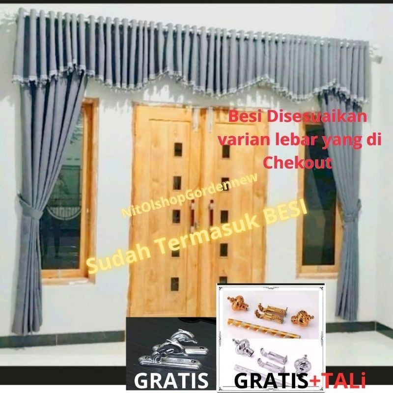 1 SETT GORDEN PONI M  + BATANG GORDEN   set gorden pintu tengah Ruang tamu Lengkap dengan pipanya Go