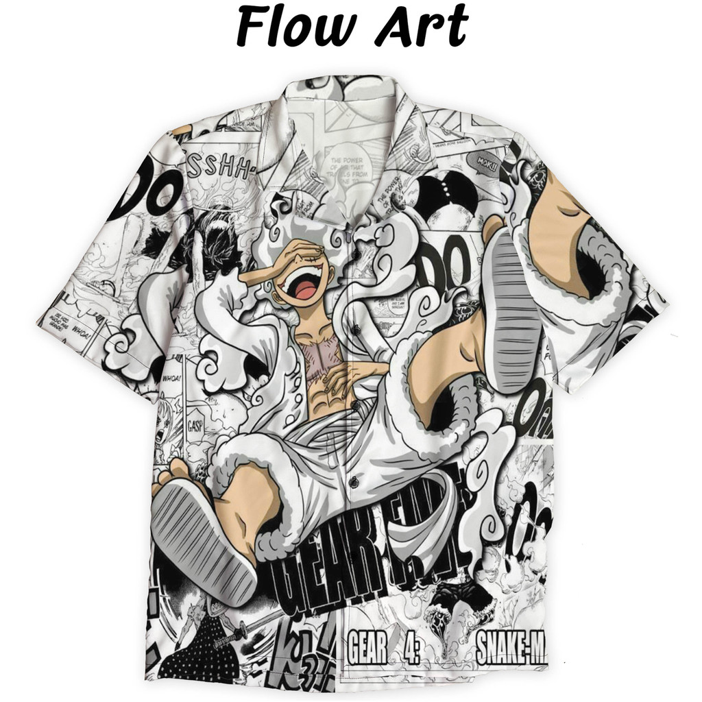 FLOWART Kemeja Motif One Piece Gear 5 Luffy Fashion Print | FA251