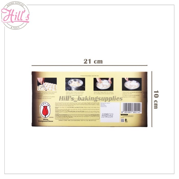 

TULIP CHOCOLATE COMPOUND 225 GR DARK MILK WHITE / COKLAT PUTIH MASAK - TULIP-DARK 225g