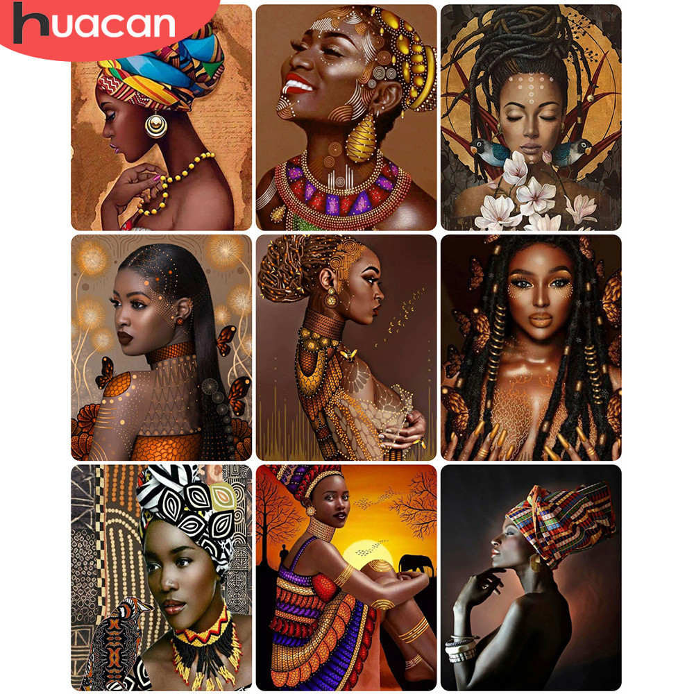 

HUACAN Oil Painting By Numbers African Girl Handpainted Pictures By Numbers Woman Figure For Adults Unique Gift Home Decoration