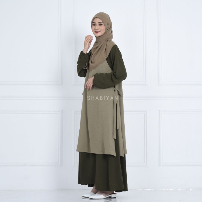 SHABIYAN 482 Gamis Crinkle Set Dress | Kalila - Taupe, XL (Dewasa)