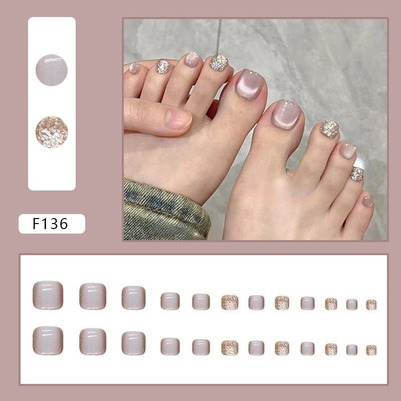 F136 - Kuku Cantik 24pcs set Kuku Palsu Fake Nails Box Free lem cair / lem jelly tahan air Kuku Pals