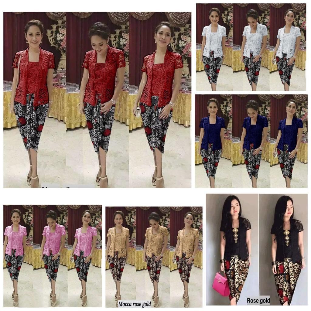Kebaya One Set Baju Kebaya Wanita Set Kutubaru Modern Brokat Batik Baju Adat Cewek Daerah Bali Jawa 