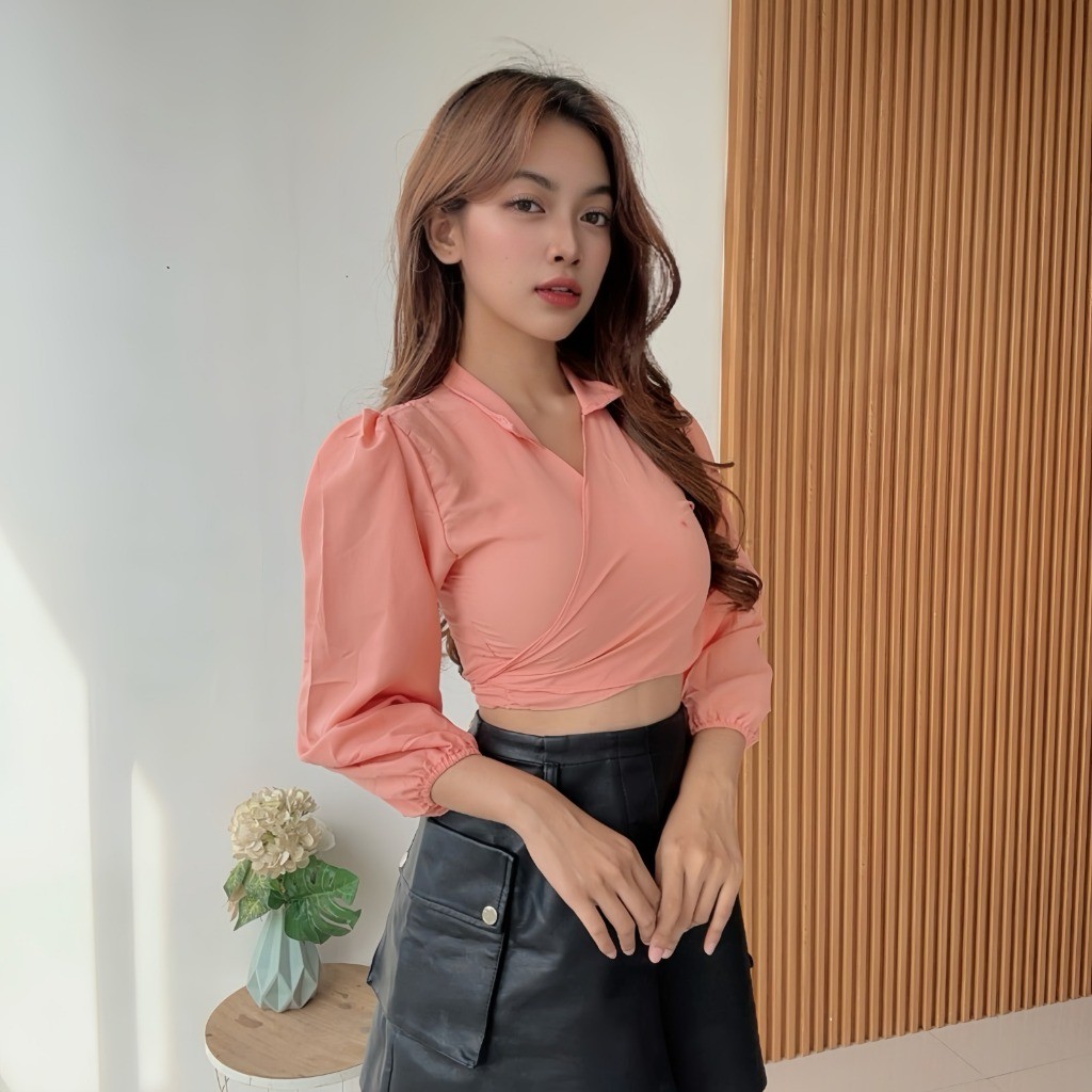 APRILFASHION88 - Angelie Wrap Top / Loly Top Basic / Kalea wrap top / desita crop wrap blouse / atas