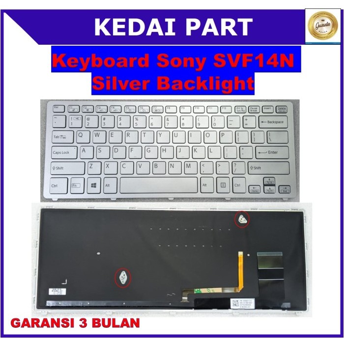 Keyboard Sony SVF14N SVF14N28SCP SVF14N100C Silver Backlight Backlite - SILVER