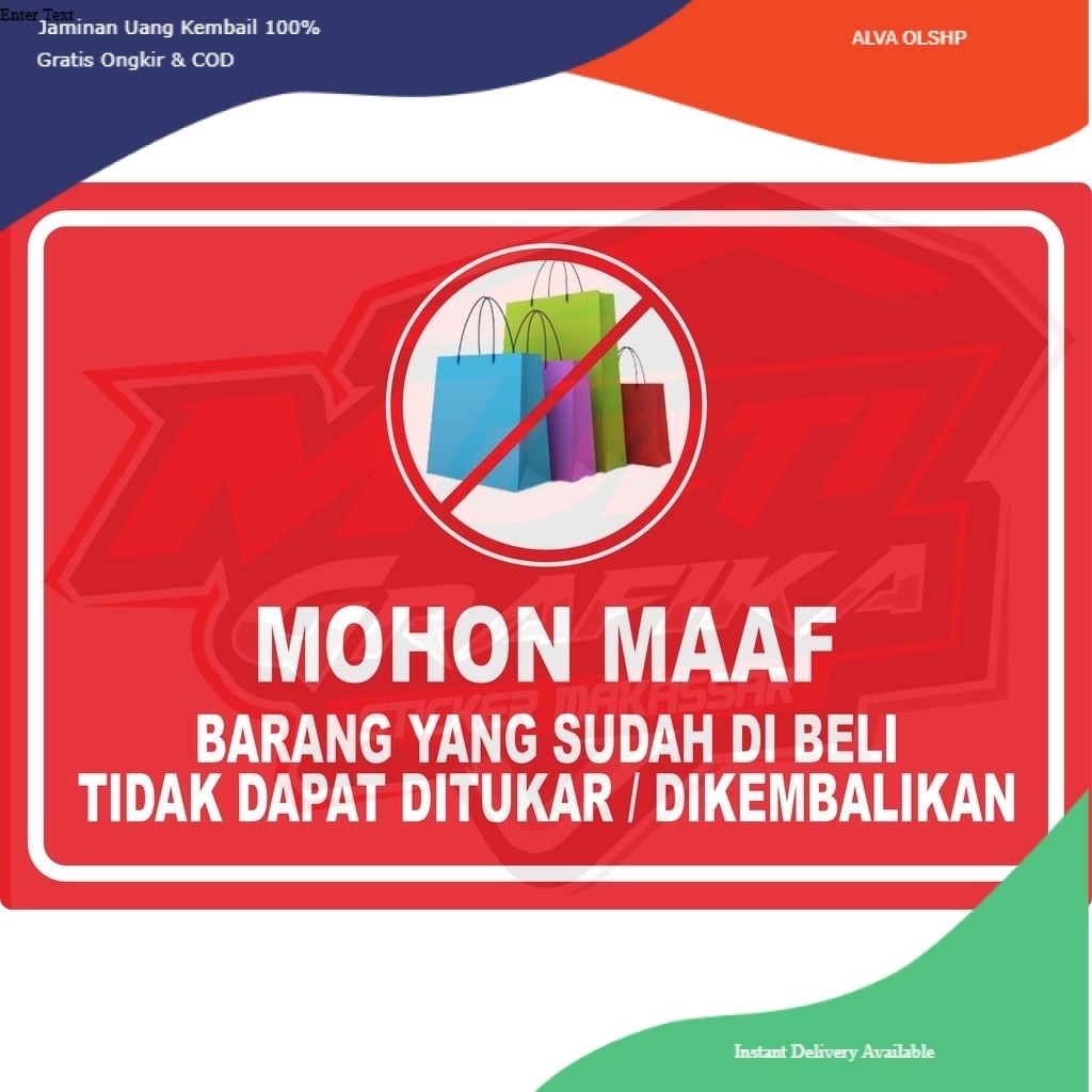 

Stiker Label Barang Yang Sudah Dibeli Tidak Dapat Dikembalikan Ditukar Waterproof Sticker