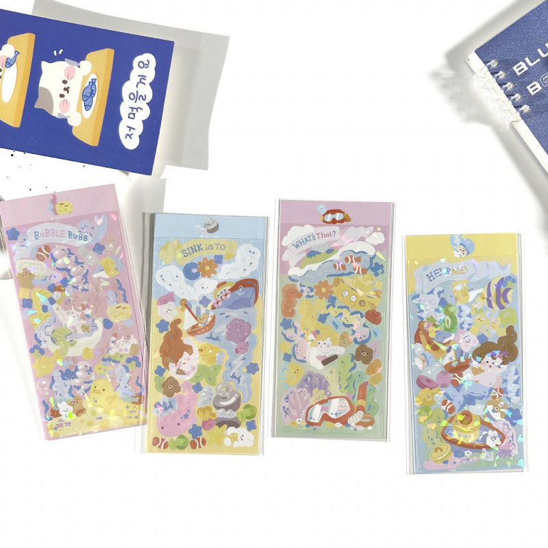 

Korean Laser Cartoon Cute Mermaid Stickers Hand Account Notebook Phone Case Planner Book Scrapbook DIY Decorative Stickers
