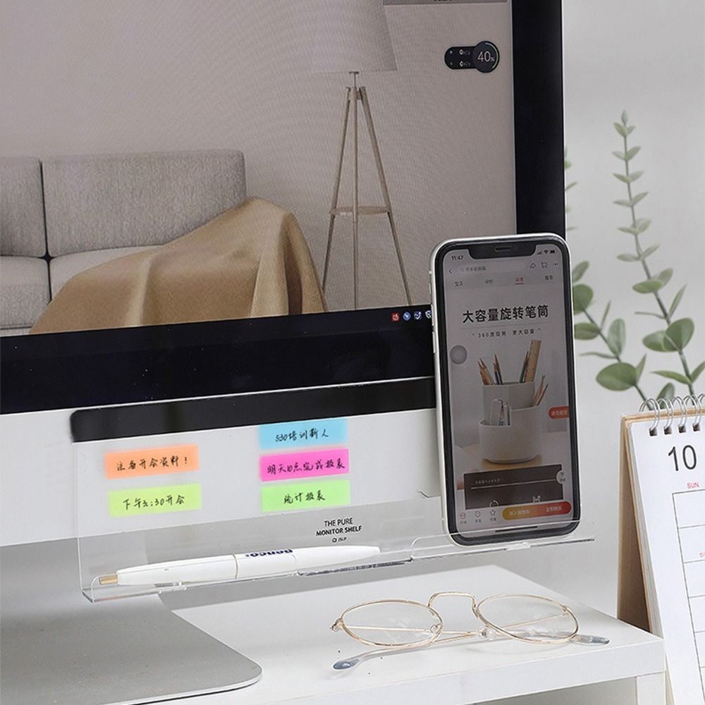 

Desktop Storage Monitor Message Memo Board Multifunctional Desk Organizer Message Board Minimalism Transparent Notes Board