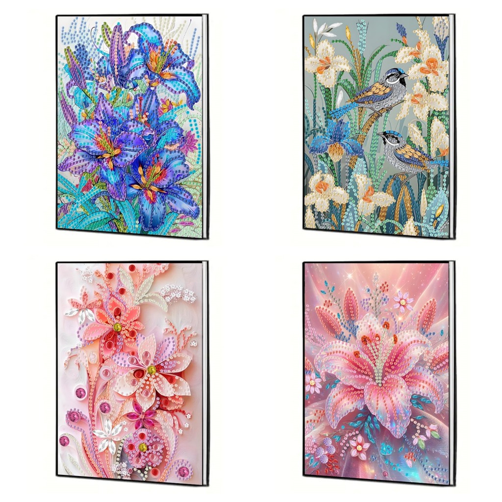 

A DIY lily and diamond art notebook magazine, PU leather crystal water diamond notebook, wireless sketching