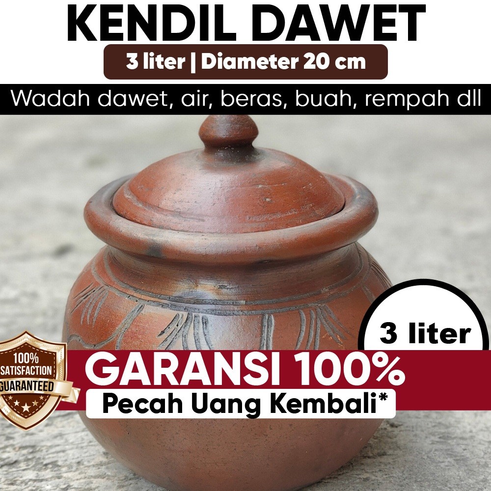 Gentong Kendil Es Dawet Cendol Tanah Liat Gerabah Wadah Tempat Air Genthong Beras - 3 Liter Diameter