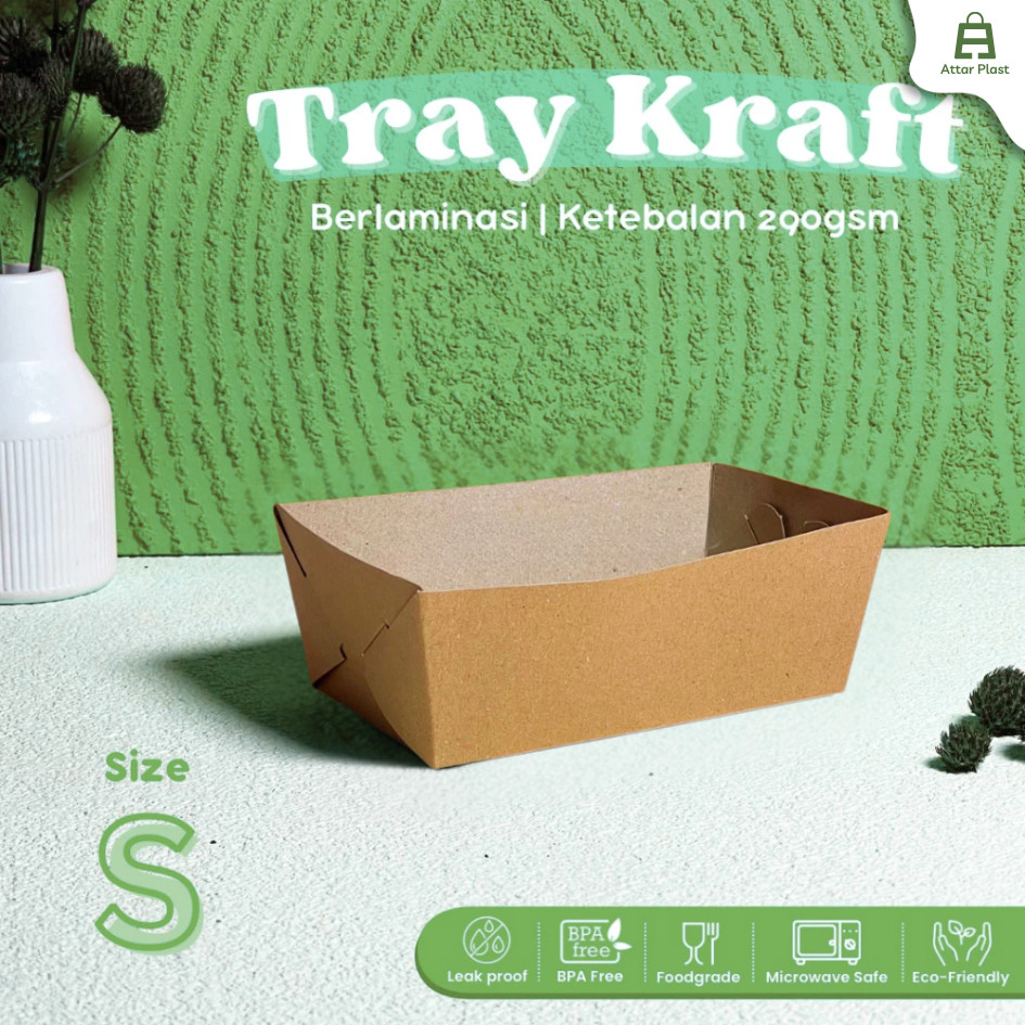 Paper Tray Kraft Size S Berlaminasi Food Grade / Food Paper Tray / Nampan Kertas Snack (SISTEM SELIP
