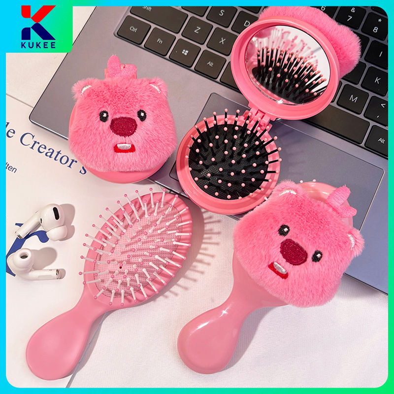 KUKEE Sisir Kaca/Cermin Bulat 2 IN 1 Loopy Cermin Bulat Make Up Ala Korea Cermin Sisir Bulat Travel 