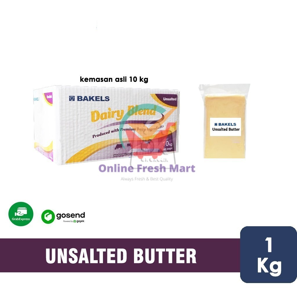 

Unsalted Butter Bakels Dairy Blend Repack 1 Kg (KHUSUS INSTANT) - Online Fresh Mart Denpasar