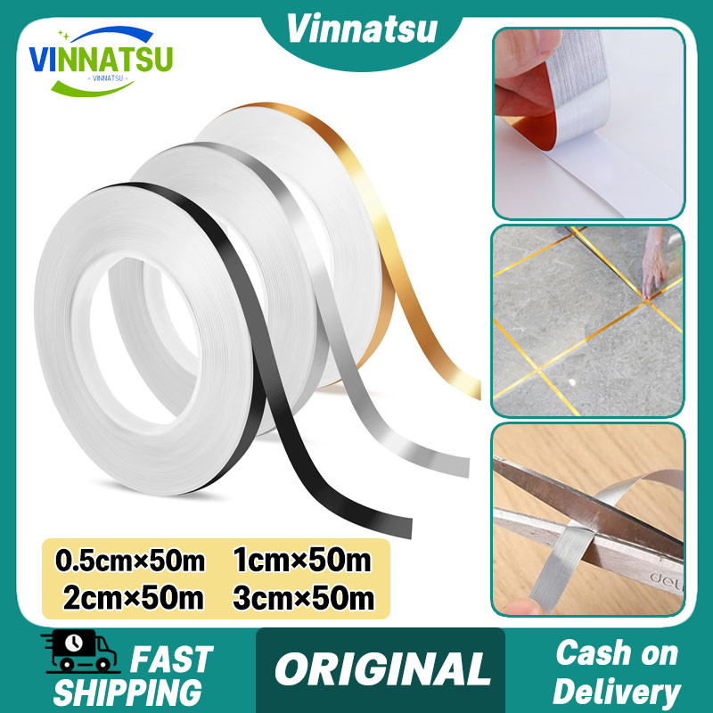Vinnatsu 50M Gulungan Stiker Pembatas Keramik Waterproof Floor Tile Stickers Wardrobe Decorative