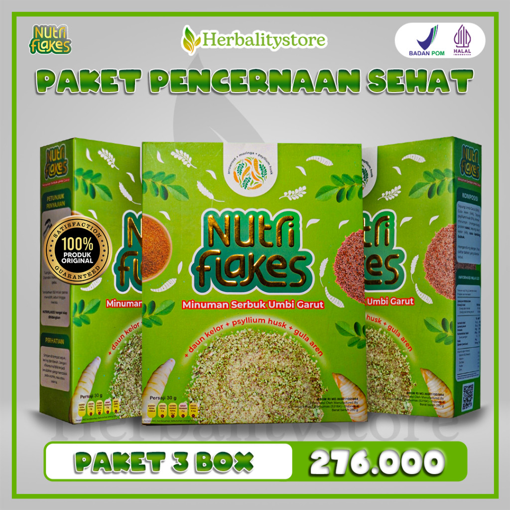 

NUTRIFLAKES PAKET 3 BOX - Sereal Langsing Umbi Garut Gula Aren Solusi Diet Alami Tanpa Ribet Atasi Kekurangan Serat Tubuh BB Naik Masalah Pencernaan Gerd Maag Kembung Pegah Mual Sakit Nyeri Perut Iritasi Lambung