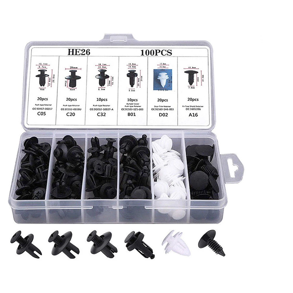 100pcs Klip Kancing Dashboard Body Mobil Baut Rivet Clip Trim Panel 100 PCS - HE26