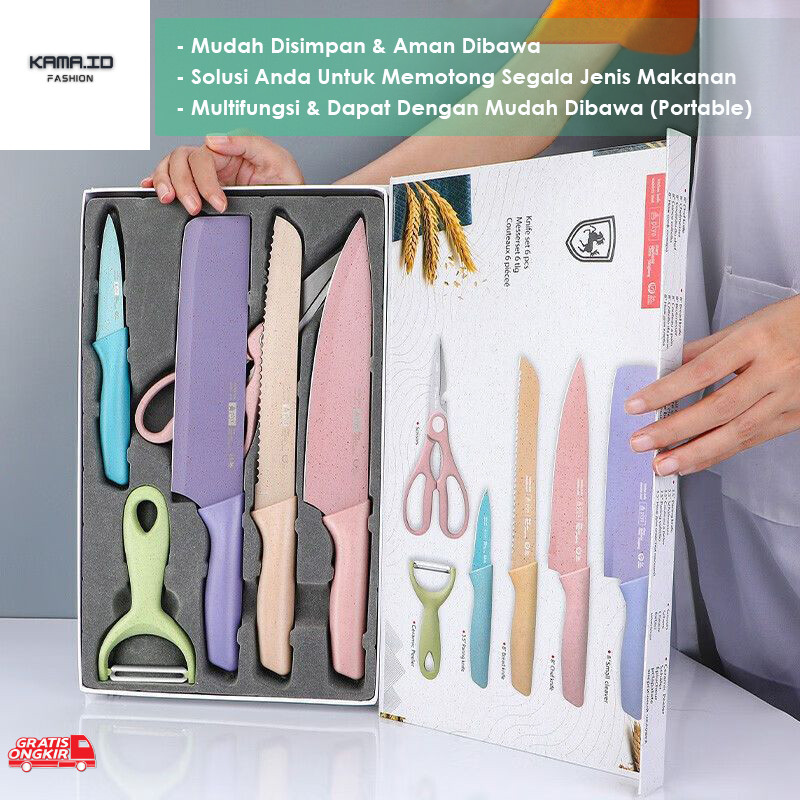 Peralatan Rumah / KUMADA  Pisau Dapur Gunting Enam-dalam-satu Set Pisau Dapur Rumah Tangga Dengan Sa