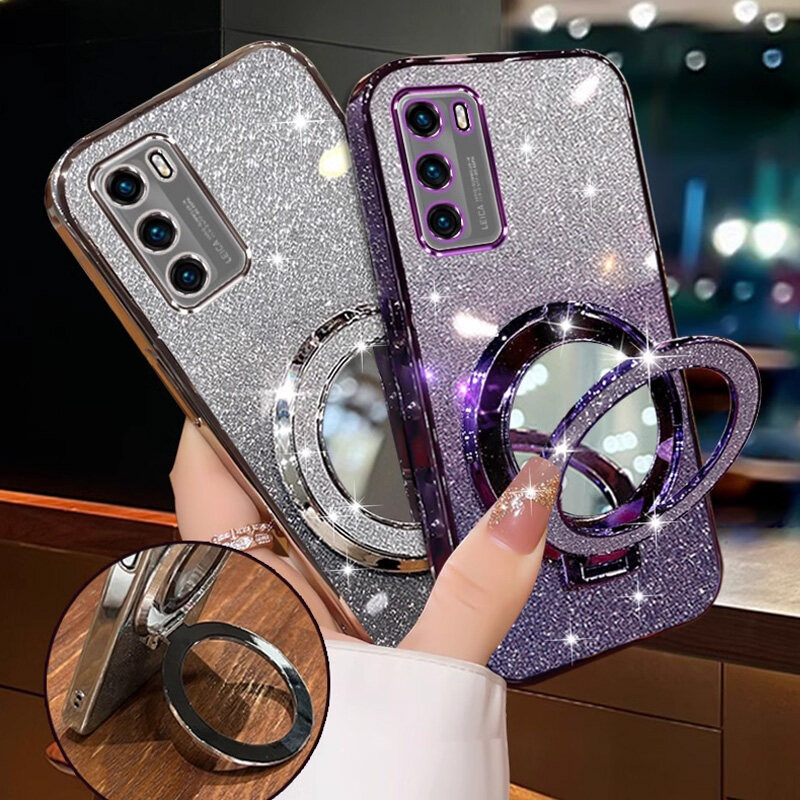 For OPPO A16 A16e A16k Case Magnetic Plating Sparkling Soft 360 Degree Mirror Stand Camera Protectio
