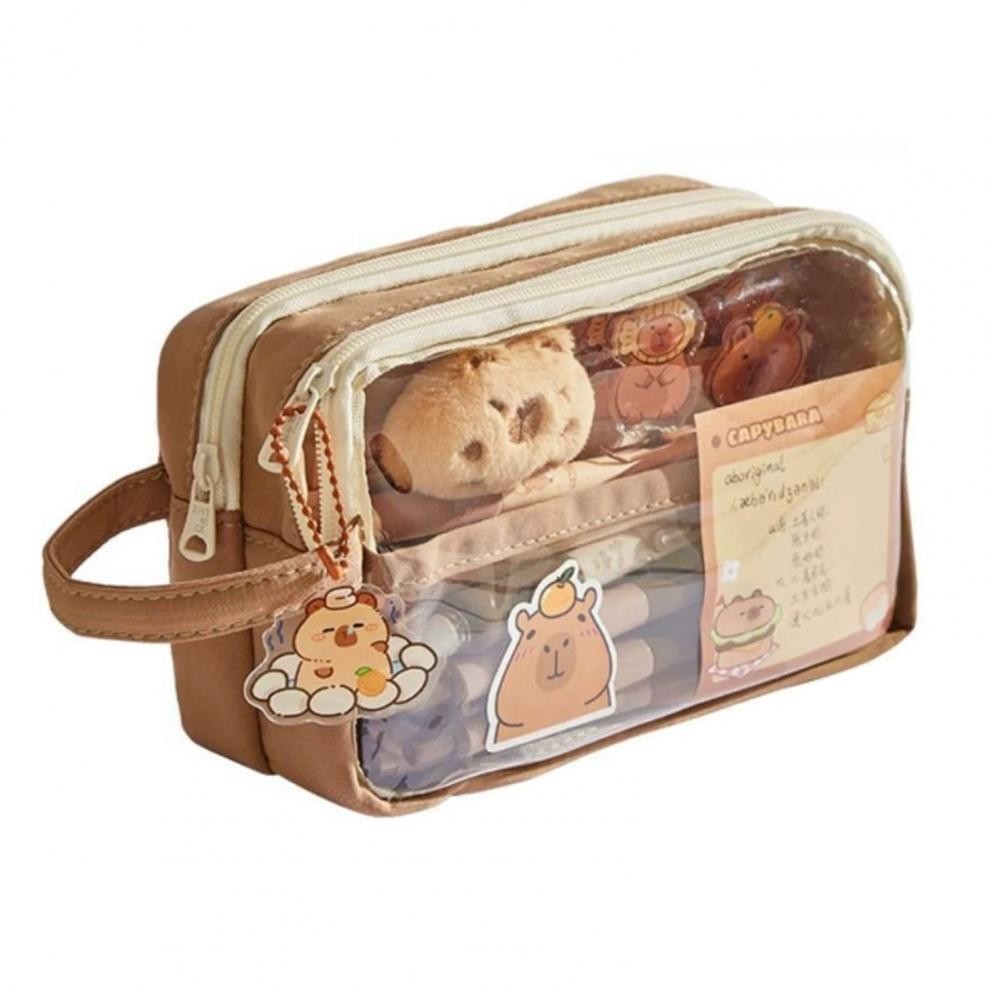 

Pencil Case with Doll Stickers Waterproof with Capybara Doll Stickers Multi-level Compartments Spacious for Kids