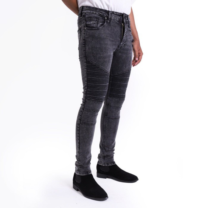 WeirdJeans Biker Cosmic Black Celana Jeans Pria Skinny Karet slim - cosmic,32