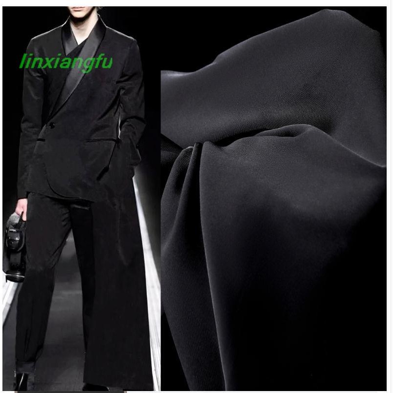 

Black anti wrinkle suit fabric, twill silk drape creative custom fabric, suit jacket pants skirt clothing designer fabric