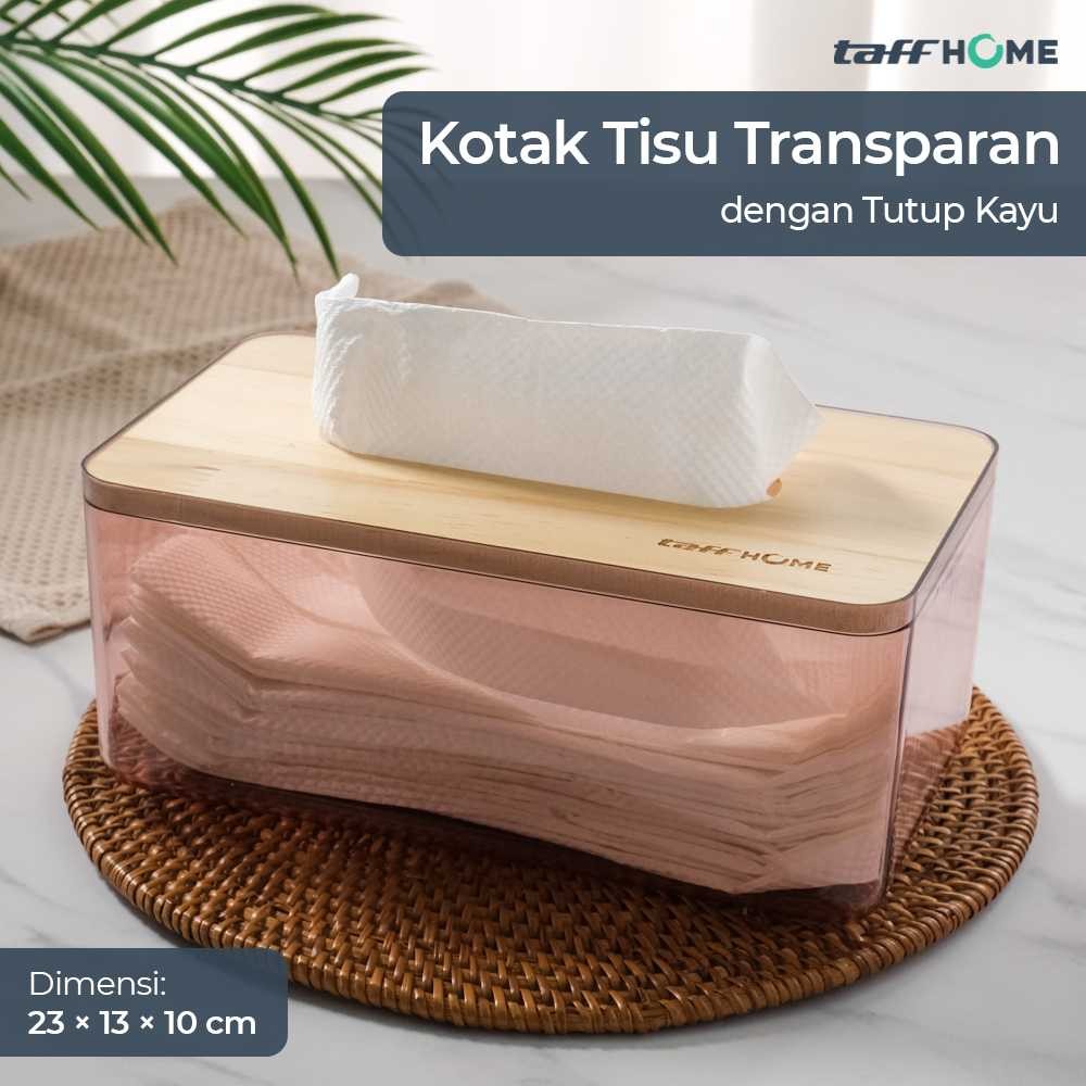 

TaffHOME Kotak Tisu Transparan dengan Tutup Kayu - OW397