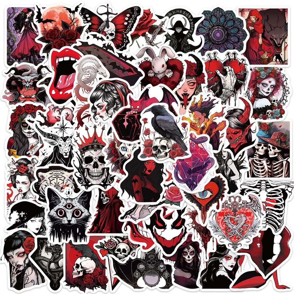 50pcs Horror Skull Gothic Stickers Aesthetic Graffiti Stickers Luggage Skateboard Laptop  Guitar Sti