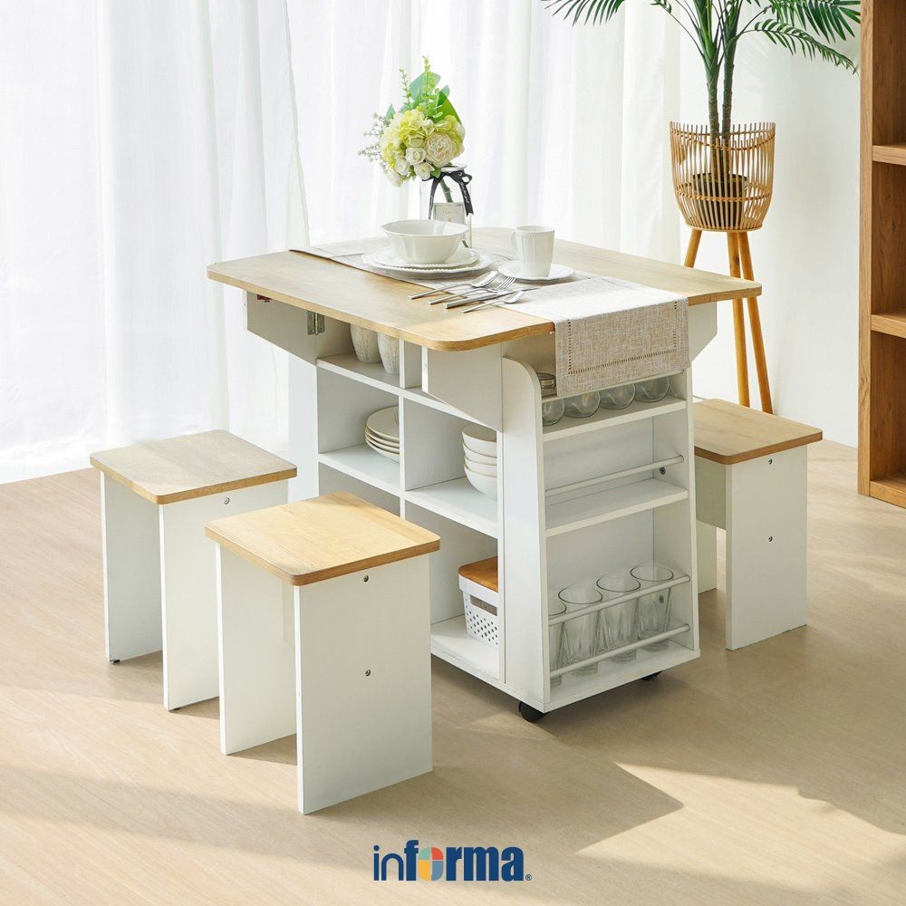 Informa Pristine Set Meja Makan 4 Bangku - Cokelat/Putih Dining Table Kursi Ruang Makan Aesthetic Fu