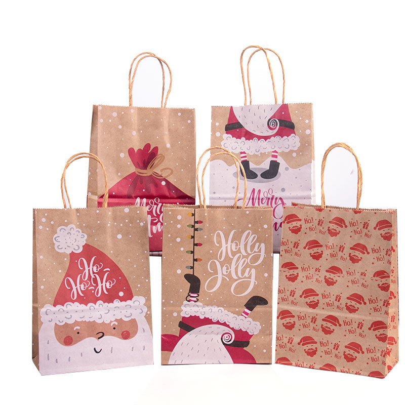 

5/10pcs Happy Christmas Kraft Paper Gift Bag Xmas Santa Claus Candy Biscuit Bag Christmas Gift Hand Bags for New Year Present