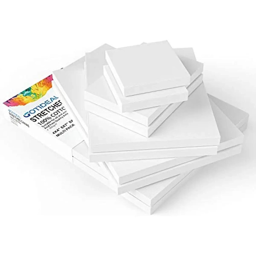 

Set of 4, 4x4"/8x12"/16x16"/12x20" 100% Cotton White Artist Canvas for Painting Acrylic Pouring Oil Paint Dry & Wet Art Media