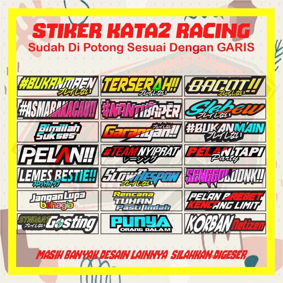 Stiker Sponsor katakata Racing Helm SENGGOLDONK SLOWRESPON Slebeww