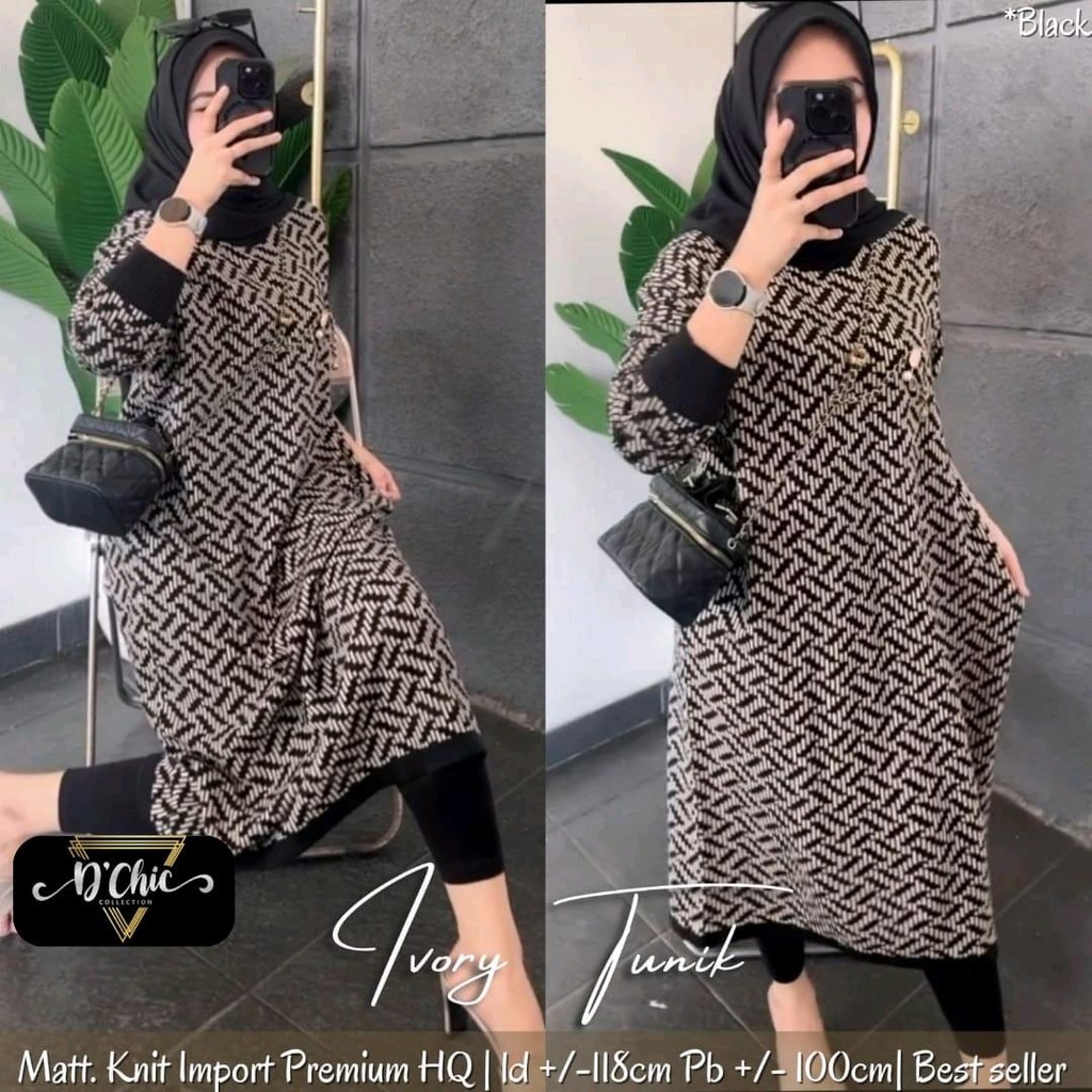 Ready Stok Siap Kirim • Ivory Tunik • Matt Knit Rajut Import Wanita Baju Atasan Dewasa Top Kaos Moti