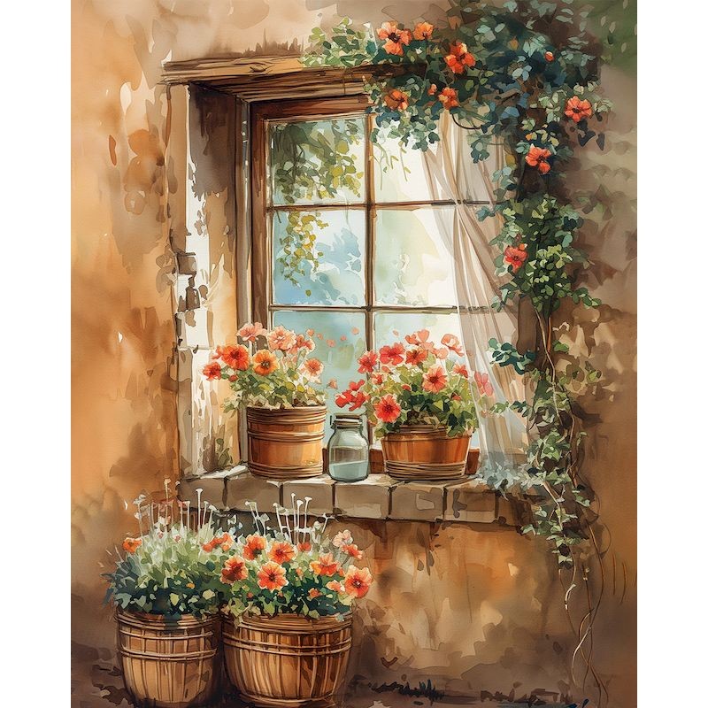 

GATYZTORY Oil Painting By Numbers For Handicrafts Windowsill Flowers Diy Set Gift Wall Decoration Handpainted Painting Decors