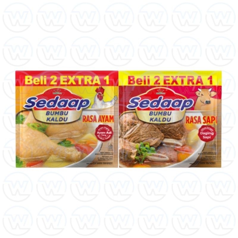 

A596-(18 PCS) Sedaap Bumbu Kaldu 9gr × 18 Sachet varian Ayam Dan Sapi Penyedap Rasa Serbaguna Praktis Kemasan Ekonomis