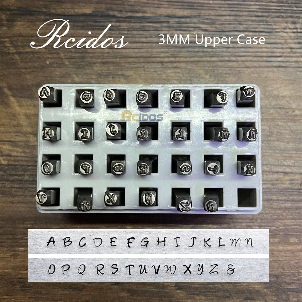 

RCIDOS PD07 3mm Bridgette Upper Case Letter Metal Stamp Set,DIY Bracelet Jewelry Steel Stamp Letters Kit 27PCS/box