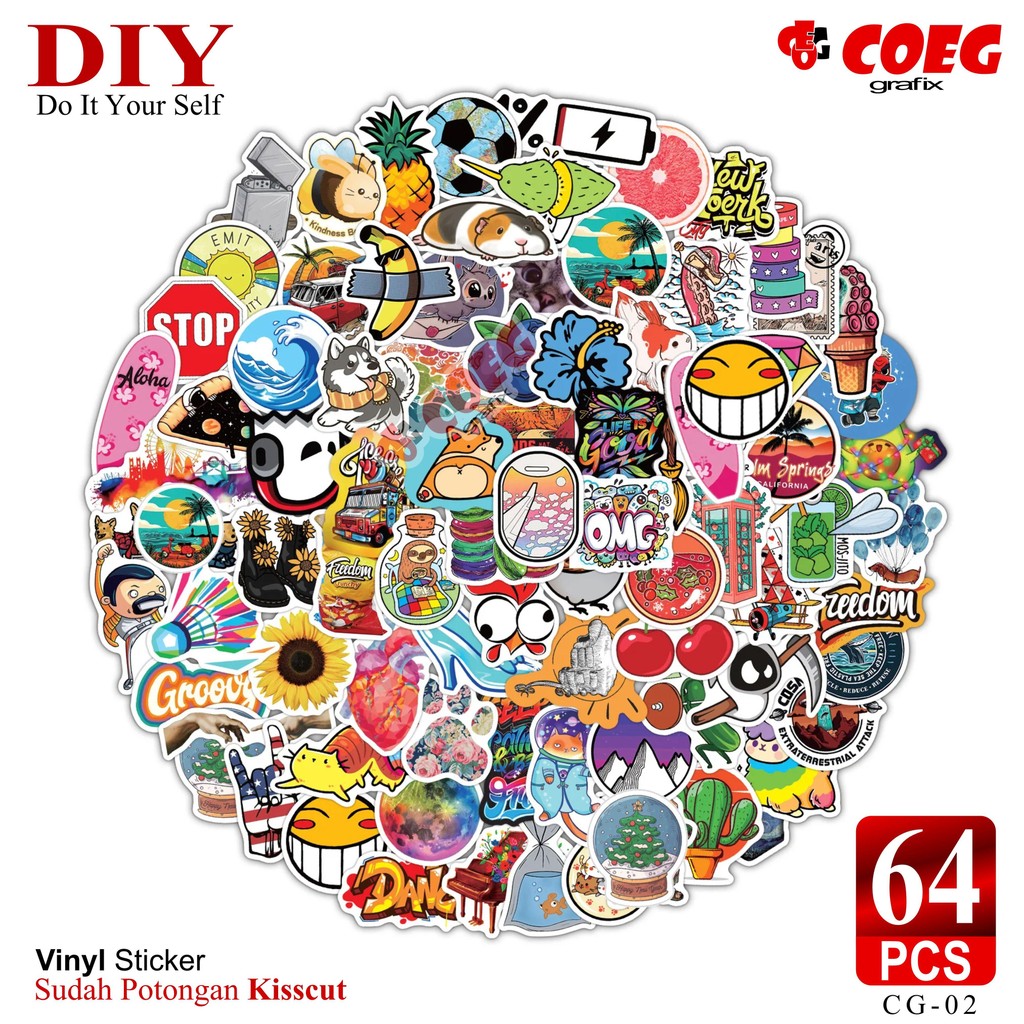 

Sticker Pack DIY Isi 64 Pcs Vinyl & Hologram (Code CG-02) – Anti Air & Sudah Dicutting cocok untuk helm laptop, case hp, tumbler, Sepeda, Sepeda Listrik, dll