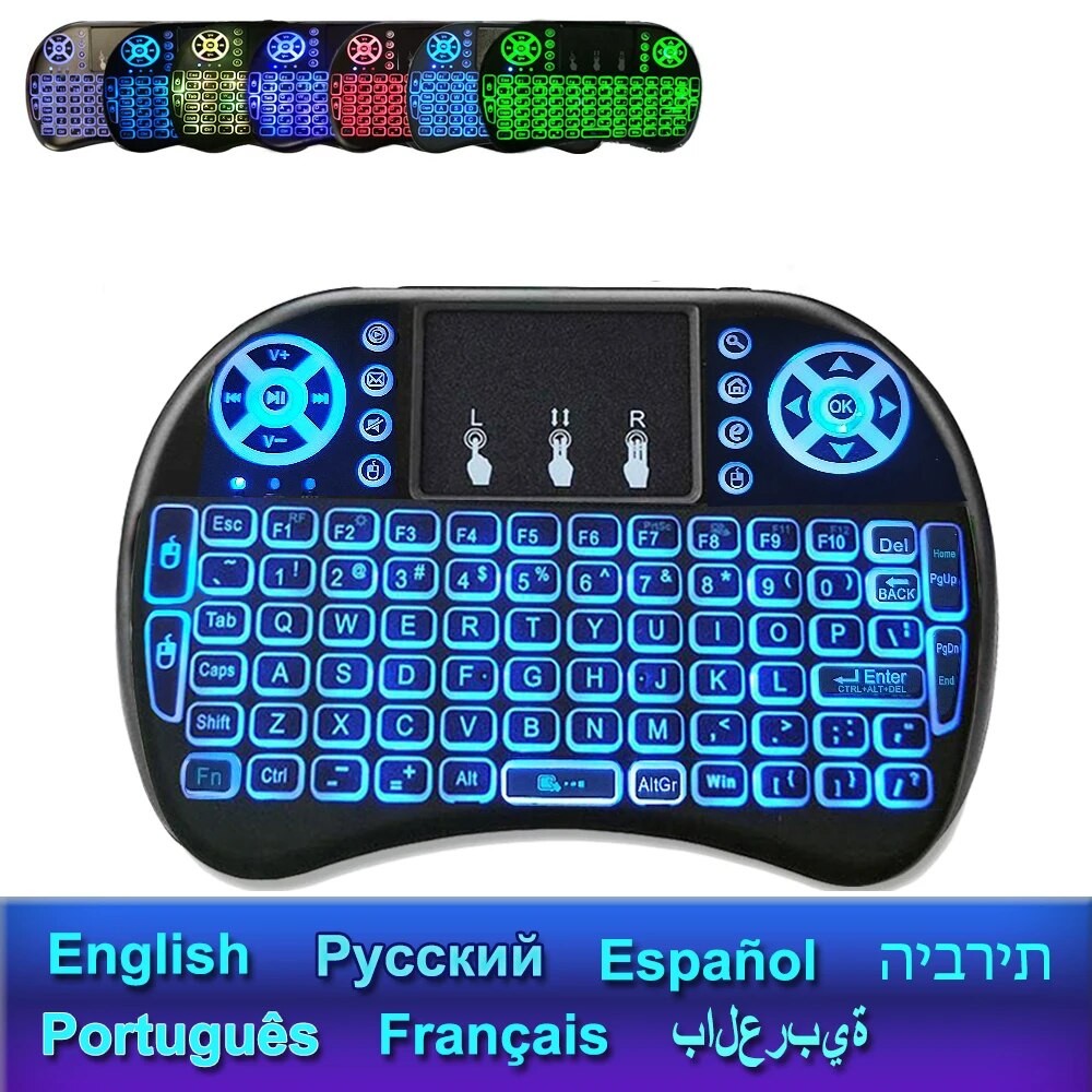 Backlight English Russian French Spanish Portugal Fly Air Mouse 2.4G Touchpad for Android TV Box PC 