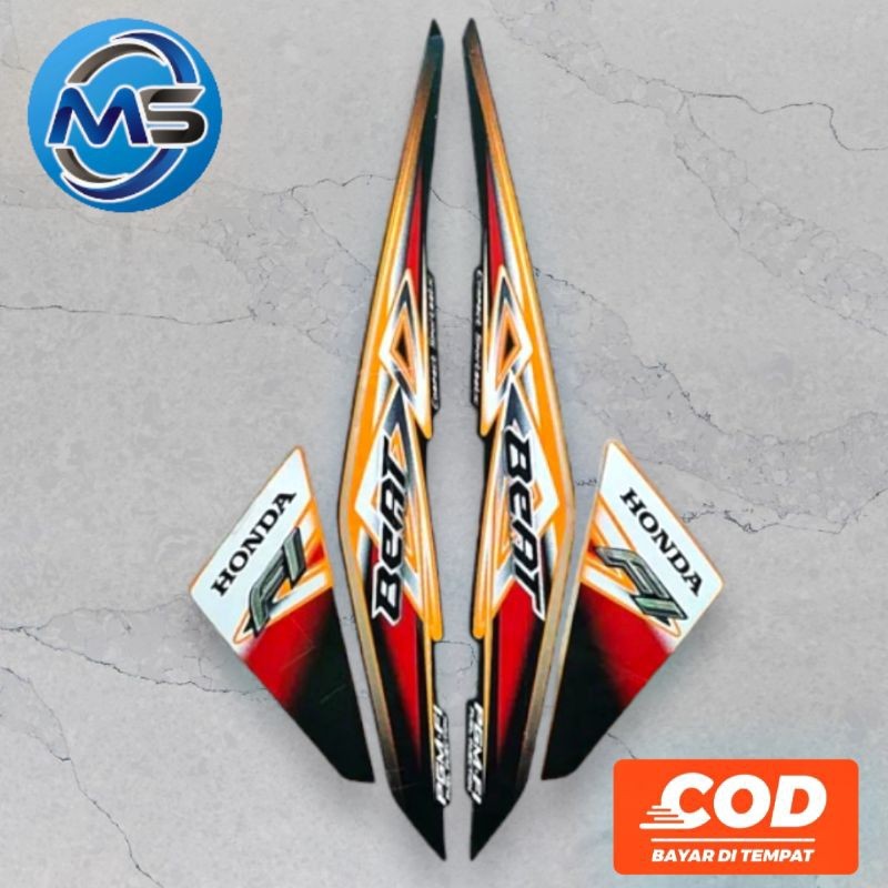 Stiker Striping Motor Beat Fi 2013 Hitam Oren Repsol Sticker Lis Body Standar COD