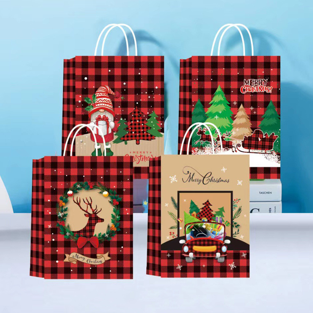 

4pcs Christmas Gift Bag Kraft Paper Bags Santa Claus Snowman Xmas Party Candy Cookie Present Bag Merry Christmas Decoration 2023